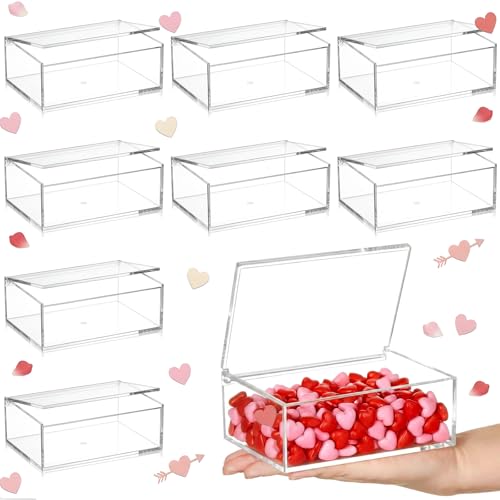 Blulu 8 Pcs Clear Acrylic Box with Lid Plastic Jewelry Mini Storage Box Mini Cube Containers for Candy and Tiny Jewelry Easter Party Favor(5.51 x 3.94 x 1.97 Inch,Flip Style)