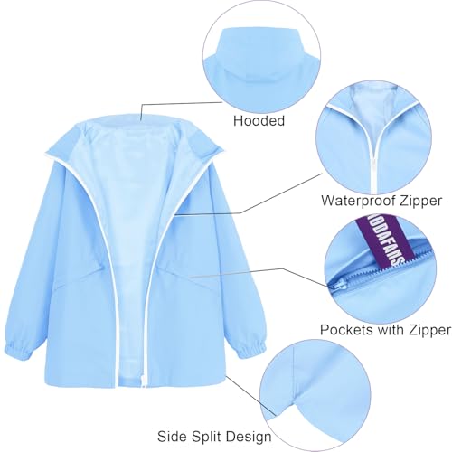 Image of MODAFANS Boys Girls Rain Jacket Waterproof lined Hooded RainCoats Windbreaker