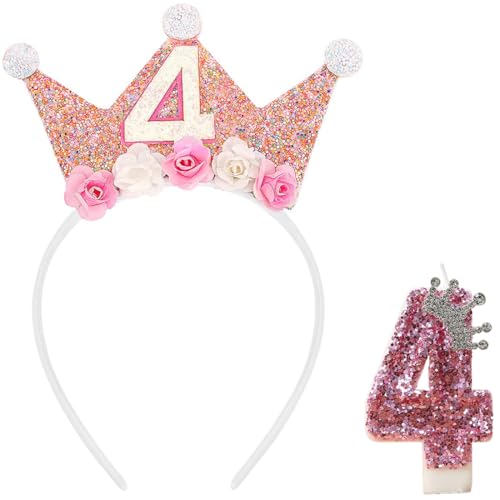 GGUFAY Couronne de Princesse Enfant 4 Ans avec Bougies d'anniversaire, Magnifique Couronne Princesse pour Fille avec Design Étoilé et Roses, Fête d'anniversaire de Fille