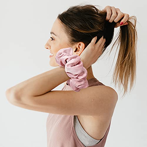 Xl Big Silk Scrunchies Hair Ties For Women - Ceelgon Oversized Black Satin Silk Scrunchie Exra Large Jumbo Gaint Soft Pink Chiffon Cute Scrunchy For Curl Thick Hair 4 Pack (Black White) #TOP3