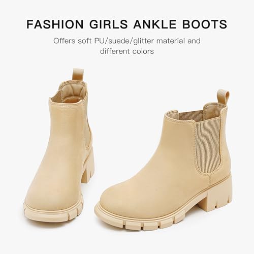Image of Dufannie Girls Ankle Boots Kids Chelsea Booties Slip on Lug Sole Low Heel Fall Boot for Little Big Kid