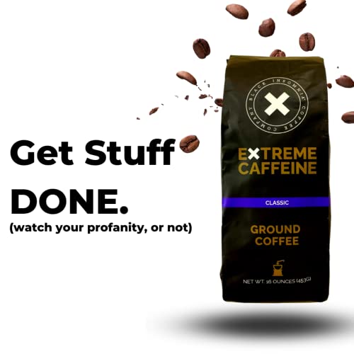 Black Insomnia Extreme Caffeine Coffee - World's Strongest Highly Caffeinated Coffee - Classic Roast Ground - 1Lb #TOP1