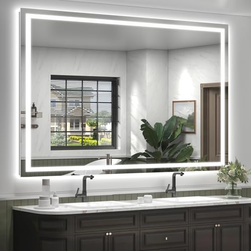 Image of 66x48 LED Lighted Mirror for Bathroom Wall Mounted, Dimmable Vanity Mirror with Lights, Anti-Fog, ETL Listed (Backlit and Front Lighted)