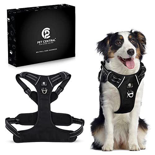 Pet Central Dog Harness for Small Dogs – Reflective Strip Harness for Dogs Small, Medium, Large and Extra Large – Heavy Duty Anti Pulling Non Choking Dog Body Belt – Adjustable Black Dog Harness