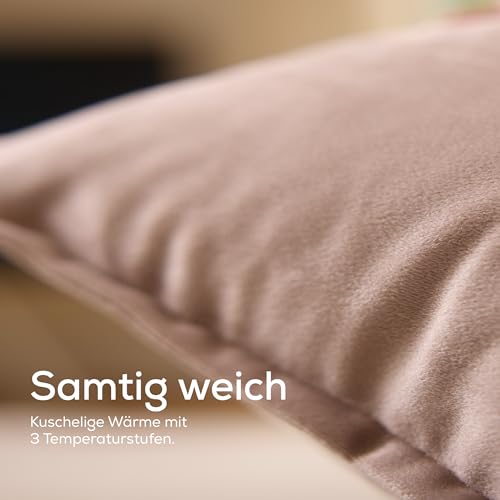 Beurer Heaty Heizkissen, kabelloses Heizkissen mit Akku, Wärmekissen mit Abschaltautomatik und 3 Temperaturstufen, mit Schnellheizung, weicher Samtstoff, smokey-taupe