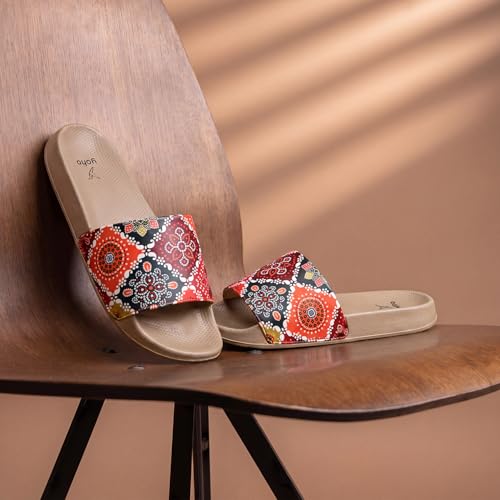Image of YOHO Tropica Printed Comfortable Women Slides | Stylish Rainy Footwear & Waterproof Monsoon Sandals | Soft Inner Lining On Strap