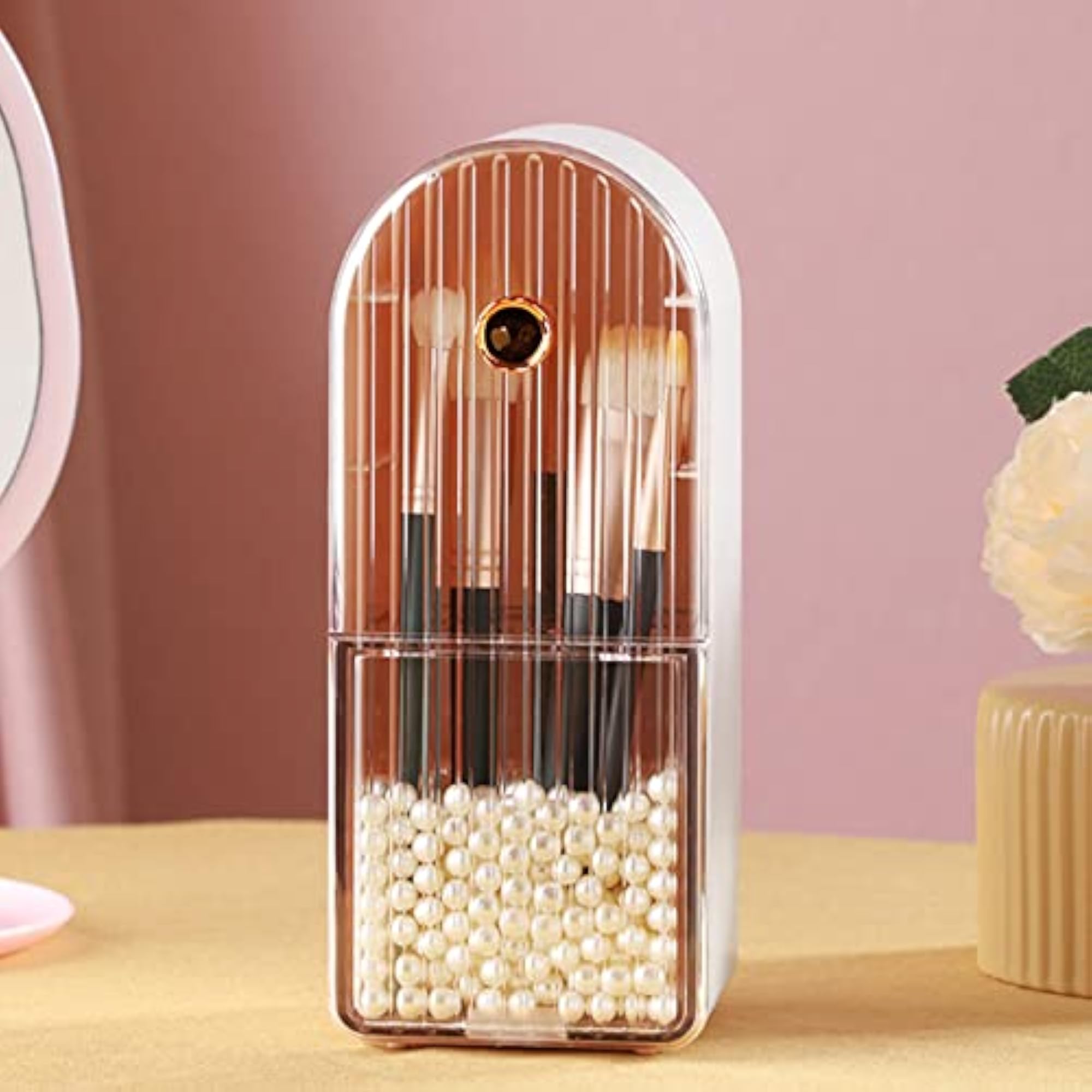 Dustproof Makeup Brush Holder with Lid, White