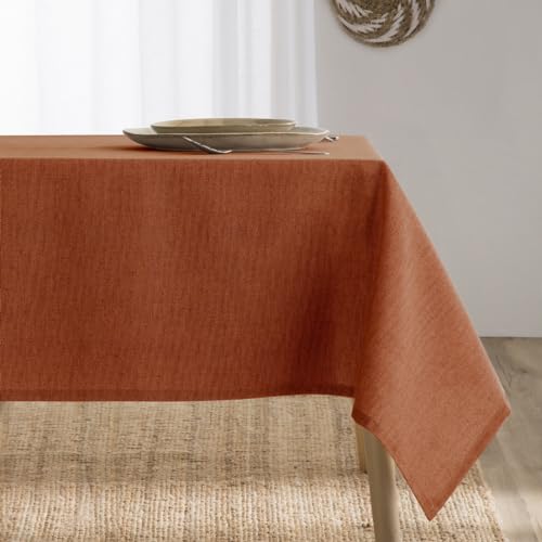 BOHEME Mantel Antimanchas resinado de algodón Combinado. Mantel Mesa Rectangular Liso Elba Naranja 140x300 cm