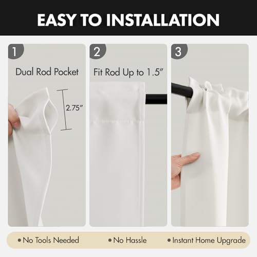 Image of MIULEE Short 45 Inch Kitchen Window Cafe Curtain Natural Set of 4 | Light Blocking Bedroom Drapes, Room Darkening Thermal Insulation, Rod Pocket Short Curtains Small Windows, Privacy Protection