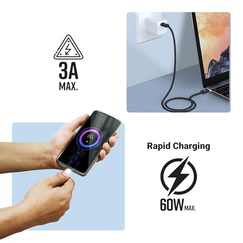 Image of ZEBRONICS TT60+ Type C - Type C Braided Cable, 60 Watts, Rapid Charging, Charge & Sync, 1 Meter, Compatible with iPhone 15 | Samsung | OnePlus | Xiaomi | Realme | Oppo Black