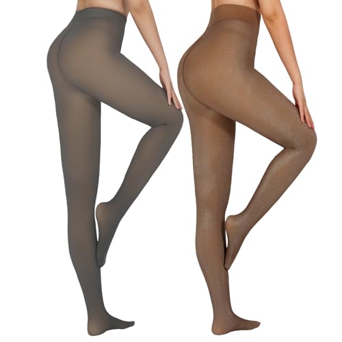 Image of X-CHENG 2 Pairs Fleece Lined Tights Thermal for Women-High Waisted Opaque Black Leggings Thick Warm Winter Tights