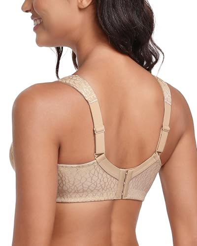 Lemorosy Damen Komfort Vollschalen Minimizer BH Ohne Bügel Ungepolstert Große Brüste Starker Halt Bügelloser Klassischer Entlastungs Bra (80C, Braun) 3