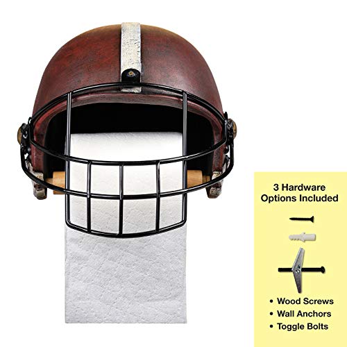Excello Global Products Football Helmet Toilet Paper Holder: Rustic Bathroom Decor, Wall Mounted, Heavy Duty Tissue Paper Dispenser With Weathered Vintage Look #TOP3