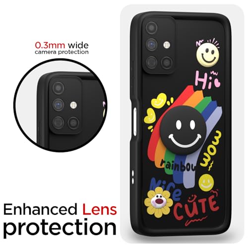 Image of Pikkme Back Cover for Samsung Galaxy M51 | Soft Silicone| Cute Rainbow Smile & 3D Cartoon Flower Design | Shockproof Raised Camera Protection Bumper Case (Black)