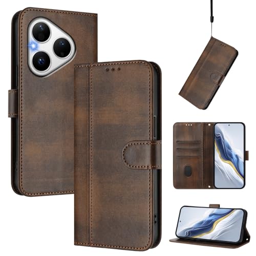 Pzwoxukhov Compatible with Huawei Pura 80 Case Cover,Compatible with Huawei Pura 80 with Card Slot,Stand Holder,PU Leather flip Shockproof Case Cover Brown