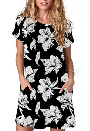 Image of Alaster Women's Casual Summer T Shirt Dress Loose Short Sleeve Tunic Dress with Pocket for Women