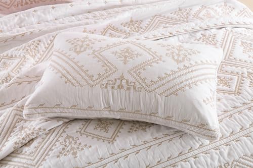 Edredón suave de algodón reversible con relieve bordado 3D para cama Queen 5