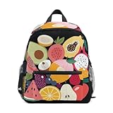 Nexawaveo Kleinkind-Rucksack für Kinder, Vorschule, Tagesrucksack, Kindergarten-Rucksäcke mit Namensschild für Jungen und Mädchen, Fruits on Dark, Medium, Tagesrucksäcke