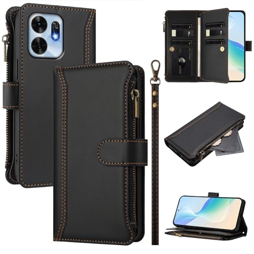 linsuyu Cover Compatible with Honor Play 60A,Compatible with Honor Play 60A Zipper Dual Card Slot Wallet Phone Case Black