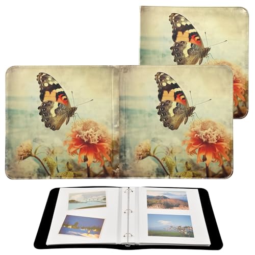 Álbum de fotos adhesivo DIY de piel PU, diseño mariposa, encuadernador de 3 anillos, 40 páginas, tamaño 11.8x11.2 pulgadas miniatura 2