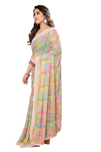 Image of ROOP SUNDARI SAREES Readymade Pleated Pre Drape Stitched Floral Printed Georgette Saree For Women's With Lace Border & Blouse(Ready To Wear One Minute)