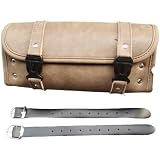 Lawnoval Bolsa para manillar delantero de motocicleta vintage, bolsa de almacenamiento de herramientas de poliuretano para bicicletas eléctricas y motocicletas modificadas, color beige