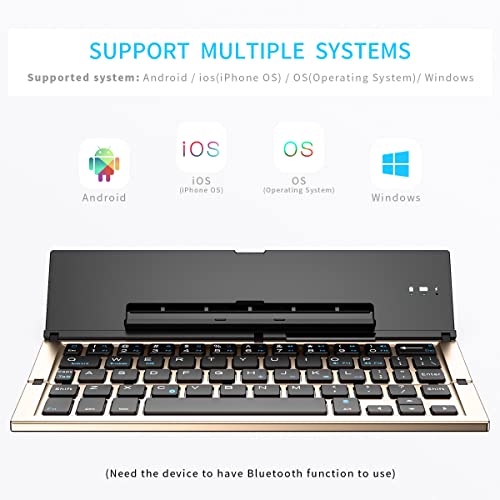 Image of Geyes Folding Bluetooth Keyboard, Wireless Foldable Keyboard with Portable Pocket Size, Aluminum Alloy Housing, Carrying Pouch, for iPad, iPhone, and More Tablets, and Smartphones(Gold)