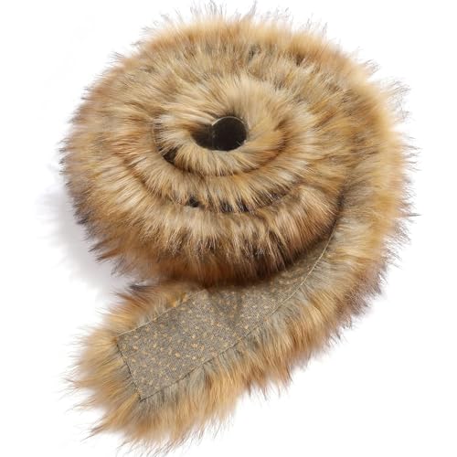 39.3-inch Artificial Fur Ribbon Trim Fabric roll Natural Brown Fluffy Fur Soft and Plush Suitable for DIY Crafts Clothing Hoodie Edging and Fur Trim.