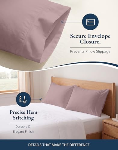 Image of 100% Organic Cotton Pillow Cases - King Size, Ultra Soft and Crisp, Cool Percale Pillow Covers, Sleeping Pillow Covers, Set of 2 - Sepia Rose