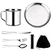 Vajilla de Camping para 1 Persona – Cubiertos Camping de 7 Piezas, Camping Accesorios con Bolsa Negra, Taza y Platos Juego de Cubiertos de Acero Inoxidable, Vajilla Camping Camping Viajes