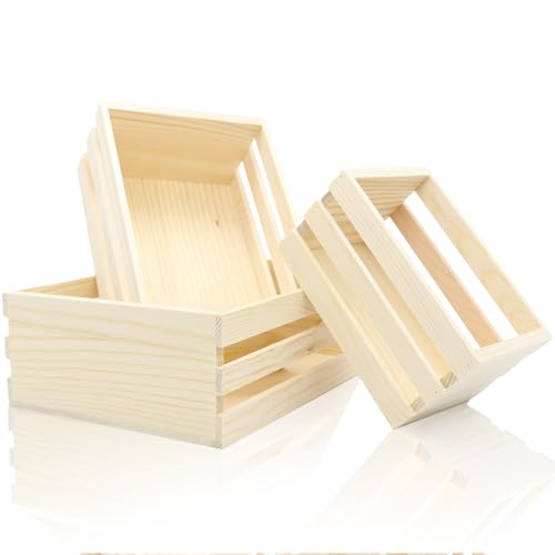 Forbabe 3PCS Holzkiste Klein Vintage Deko Holzkisten DIY Creative Präsentkorb Geschenkbox Holz Wiederverwendbar Aufbewahrungskiste mit 3 Größen für Osterkorb Holz Weinkiste Obstkisten Werzeugkoffer