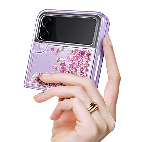 Ngb Supremacy Compatible With Samsung Galaxy Z Flip 3 5G Case (2021) With Ring Holder/Wrist Strap, Liquid Sparkle Floating Glitter Cute Girls Women Protective Case (Rose Gold) #TOP5