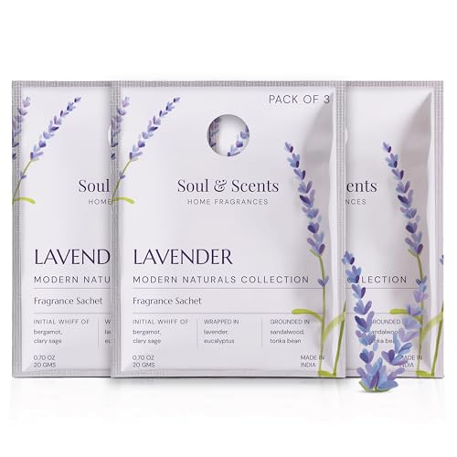 Image of Soul & Scents Lavender Bliss Fragrance Sachet | Blend of Rosemary and Vanilla | Versatile Air Freshener for Car, Wardrobe, Kitchen, and Travel Bag | Pack of 3-20gm Each