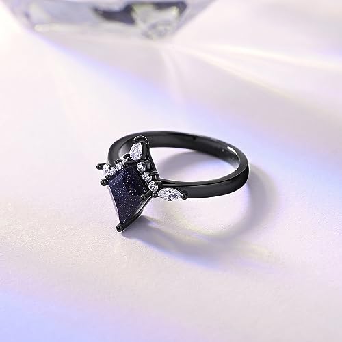 Gothic Black Wedding Band with Blue Sandstone - Unique Promise Rings for Women4