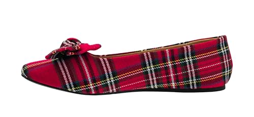 Corkys Footwear Hey Girl Sugar Rush Ballet Flats - A Chic Slip-On with Bow Detail, Cushioned Insoles for All-Day Comfort, and a Trendy and Stylish Design - Red Plaid, Size 9