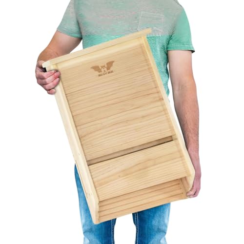 WildYard Bat Box - 3-Chamber Cedar Holds 200 - Outdoor Roost Kit with Pole Kit & Wall Mount - Bat House for Tree Mount