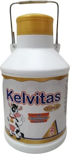 Kelvitas Gold - Chelated Liquid Calcium for Cattle| Cow| Buffalo| Goat & Sheep (with Gluconeogenic Precursor) Pet Health Supplements (2 L)