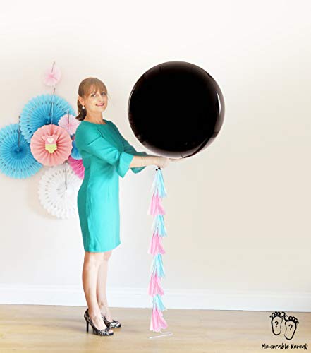 2 XL Baby Gender Reveal Balloons | 20 Team Boy or Girl Wristbands For Baby Shower Party Games | Pink and Blue Heart Confetti with Tassels | 26pcs Gender Reveal Party Supplies Kit |