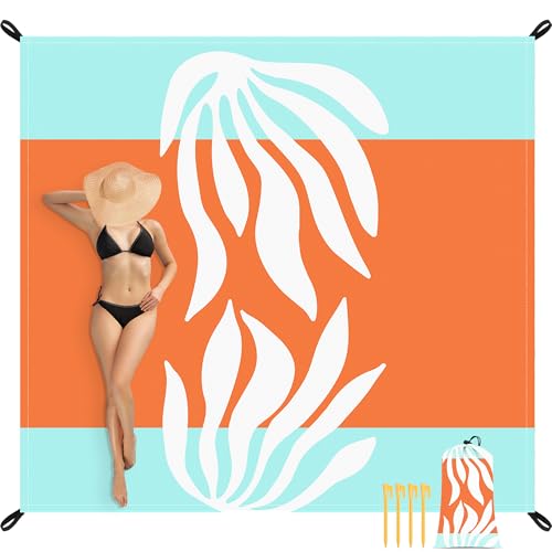 SkyNature Beach Blanket Waterproof Sandproof, 78”x 86” Outdoor Beach Mat for 1-4 Adults, Quick Drying Foldable Sandfree Picnic Blanket with Stakes & Pockets for Travel, Camping, Hiking, Festival