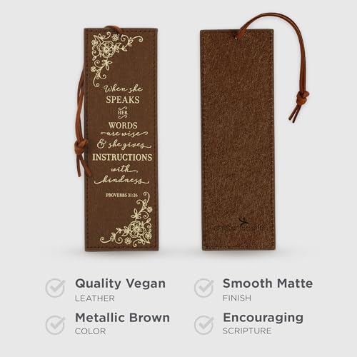Image of Christian Art Gifts Premium Faux Leather Bookmark for Women: Proverbs 31:26