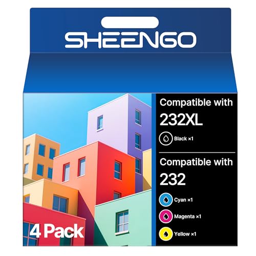 232XL Ink Cartridges for Epson Printer Remanufactured Replacement for Epson 232 Ink Cartridges Combo Pack for Epson 232XL 232 XL for Epson XP-4205 XP-4200 Workforce WF-2930 WF-2950 Printer (4 Pack)