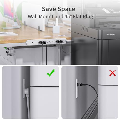 Extensión 25 ft NTONPOWER Protector contra sobretensiones, 15A Cable pesado, 7 tomas, enchufe plano para cocina, hogar y oficina, blanco, 1080 J miniatura 5