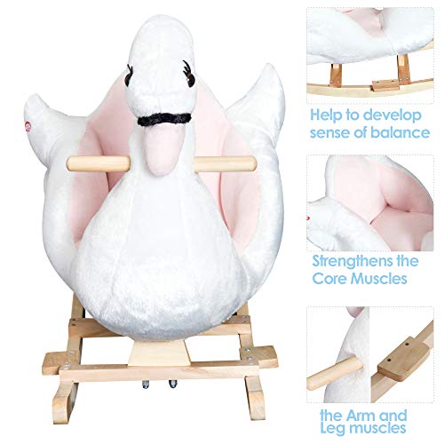 Qaba Kids Ride On Rocking Horse Plush Swan Style Toy With Music For Over 18 Months Children, White And Pink #TOP4