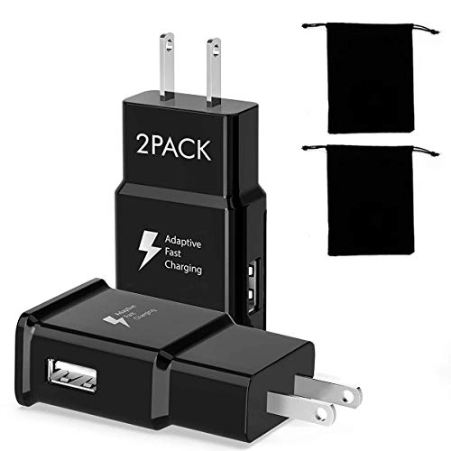 2 Pack Fast Charging Blocks Quick Charge Wall USB Android Adapter for Samsung Galaxy S21 S20 S10 S9 S8 S7 S6 Note Edge Ultra Plus + Black