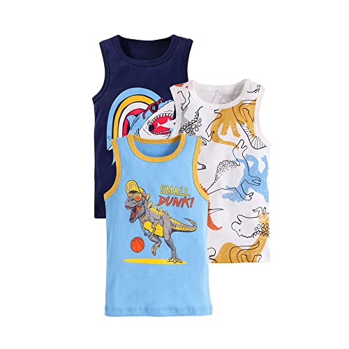 Little Boys Cartoon Dinosaur Sleeveless T-Shirts 3 Pack Tank Tops Set 2-8Years