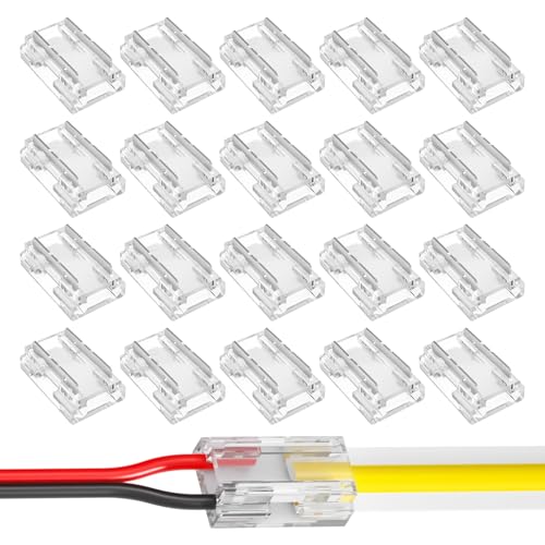 YueJieSelected 20 conectores de tira de LED de 2 polos, conector LED de 10 mm, transparente con conexión en ángulo LED, conector de esquina para SMD COB LED tira de cable en forma de L