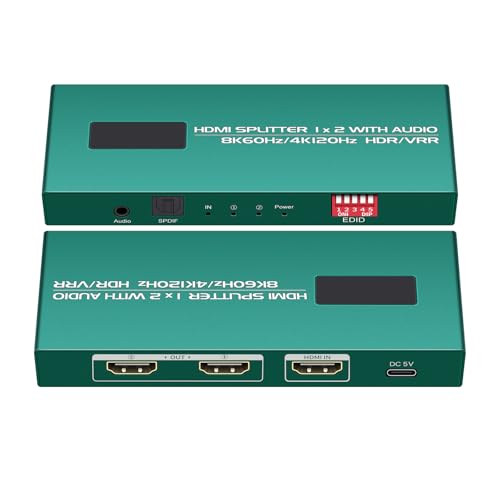 Divisor HDMI 8K 1 en 2 salidas, señal HDMI duplicada/espejo UltraHD soporta hasta HDMI 2.1 divisor 4K @120Hz EDID Management HDCP 2.3