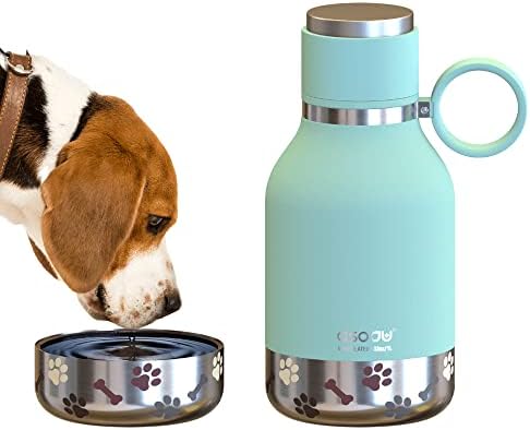 Asobu Dog Bowl Attached to Stainless Steel Insulated Travel Bottle for Human 33 Ounce (Mint Green)