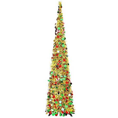 Pop up Tinsel Tree Silver with MultiColored Circles