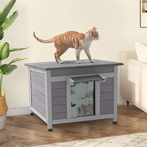 Aivituvin Outdoor Katzenhaus aus Holz Isoliert Feral Katzenhaus Wetterfest für Winter Doppelzimmer Indoor (Grau, M) (Grau, M-1)